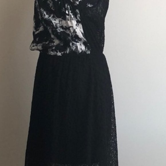 Rachel Roy Black/White High-low Eyelet Night Out Sleeveless Midi Dress Sz L NWT - Picture 6 of 12